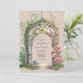 Pink Peonies Greenery Arch Wedding Einladung (Stehend Vorderseite)