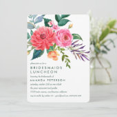 Pink Peonies Greenery Bridesmaids Luncheon Wedding Einladung (Stehend Vorderseite)