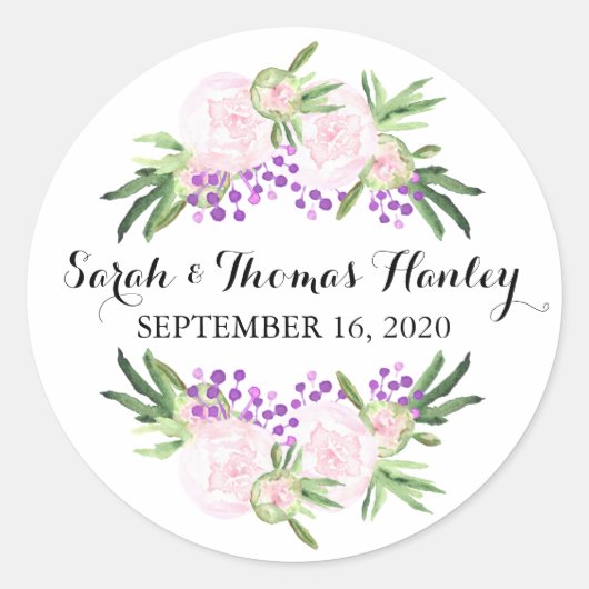 Pink Peonies I Floral Wedding Sticker (Vorderseite)