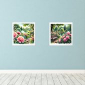 Pink Peonies im Park Wassercolor Print Set (Holzboden)