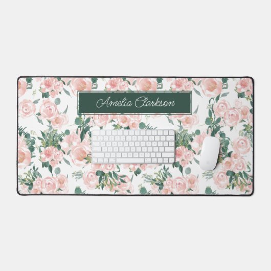 Pink Peonies Individuelle Name Schreibtischunterlage (Tastatur & Maus)