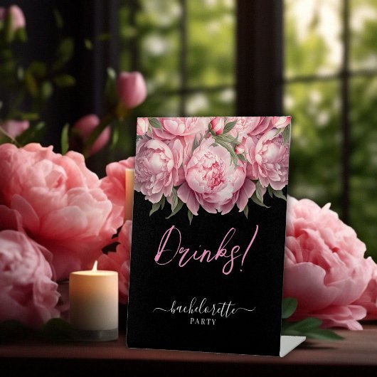 Pink Peonies Junggeselinnen-Abschied Drinks Sockelschild