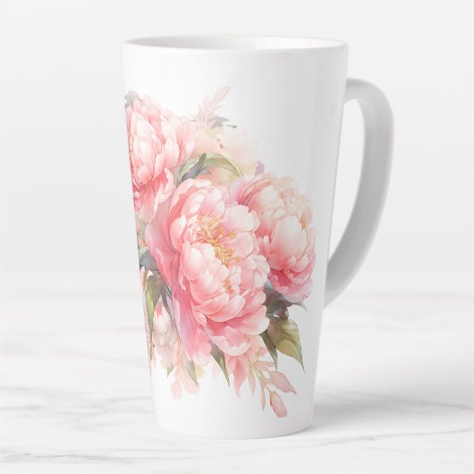 Pink Peonies Latte Tasse (Rechte Ecke)