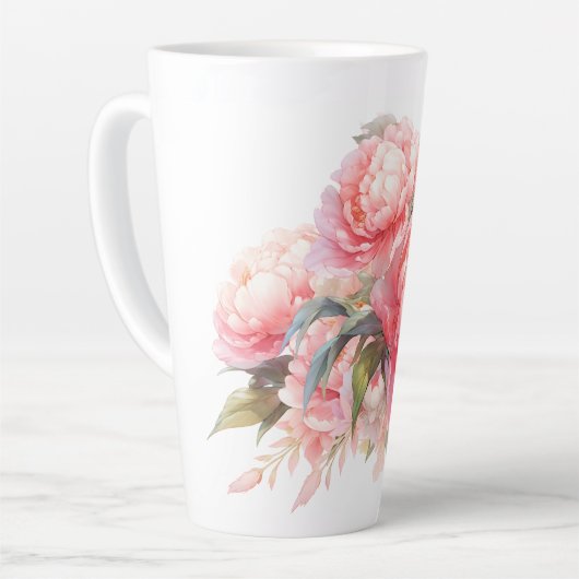 Pink Peonies Latte Tasse (Linke Ecke)