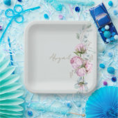Pink Peonies Light Sage Brautparty Pappteller (Party)