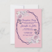 Pink Peonies Lila Geometric Frame Empfang Einladung (Vorderseite)