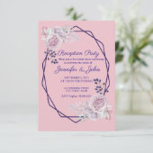 Pink Peonies Lila Geometric Frame Empfang Einladung (Stehend Vorderseite)
