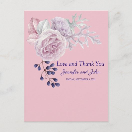 Pink Peonies Lila Geometric Frame Vielen Dank Postkarte (Vorderseite)