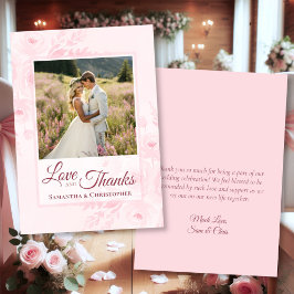 Pink Peonies Love & Thanks Photo & Note Wedding Dankeskarte