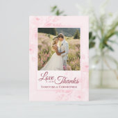 Pink Peonies Love & Thanks Photo & Note Wedding Dankeskarte (Stehend Vorderseite)