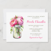 Pink Peonies Mason Jar Brautparty Einladung (Vorderseite)
