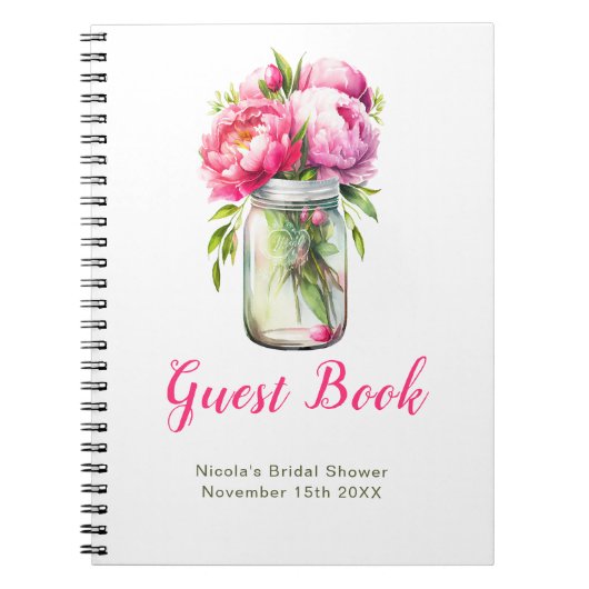 Pink Peonies Mason Jar Bridal Shower Guest Book Notizblock (Vorderseite)
