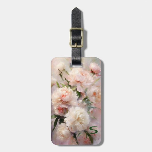 Pink Peonies Monogram Name Personalized Gepäckanhänger (Vorderseite vertikal)