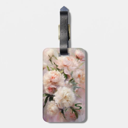 Pink Peonies Monogram Name Personalized Gepäckanhänger (Rückseite vertikal)