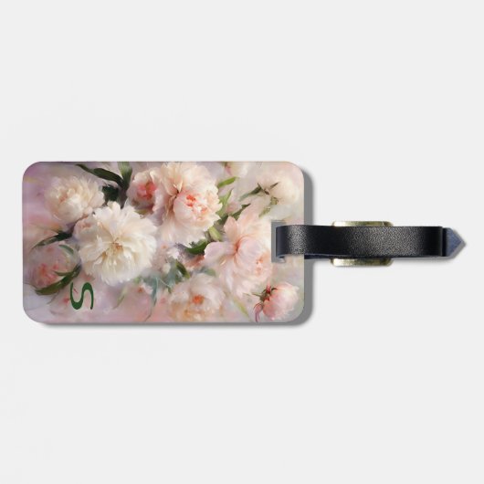 Pink Peonies Monogram Name Personalized Gepäckanhänger (Rückseite horizontal)