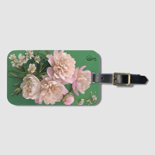 Pink Peonies Monogram Name Personalized Gepäckanhänger (Vorderseite (Horizontal))