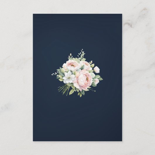 Pink Peonies Navy Hintergrund Hochzeit speichern d Begleitkarte (Rückseite)
