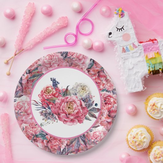 Pink Peonies Paper Plate Pappteller (Party)