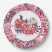 Pink Peonies Paper Plate Pappteller (Vorderseite)