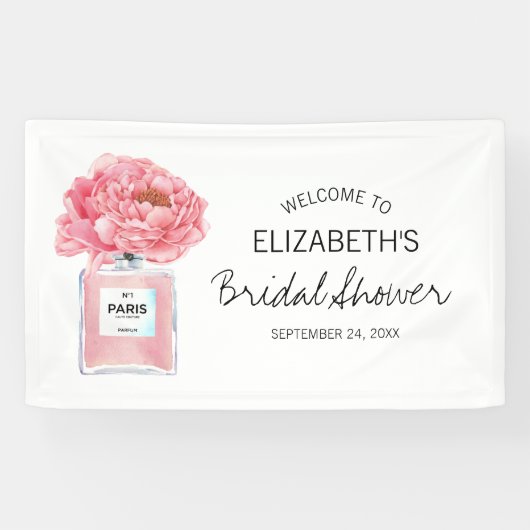 Pink Peonies Parfüm Brautparty Willkommen Banner (Horizontal)