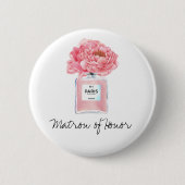 Pink Peonies & Parfüm Matron of Honour Button (Vorderseite)