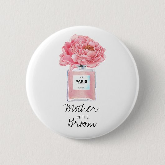 Pink Peonies & Parfüm Mutter des Grooms Button (Vorderseite)