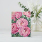 Pink peonies Pastel Blume Floral Postkarte (Stehend Vorderseite)