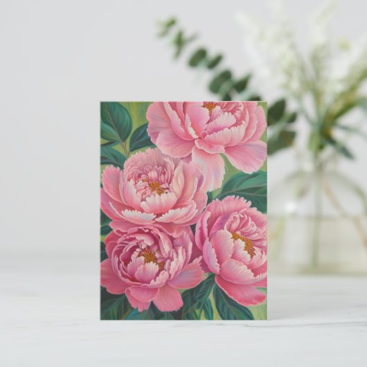 Pink peonies Pastel Blume Floral Postkarte (Stehend Vorderseite)