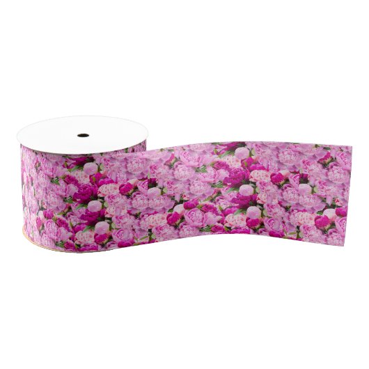 Pink Peonies Pattern Ripsband (Spule)