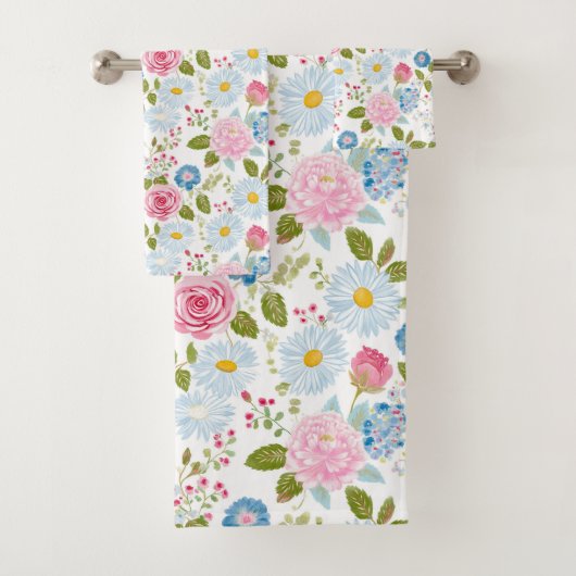 Pink Peonies Pattern Towel Badhandtuch Set (Insitu)