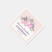 Pink Peonies Personalisierte Hochzeit Serviette (Ecke)