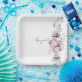 Pink Peonies Personalisiertes Script-Brautparty Pappteller (Party)