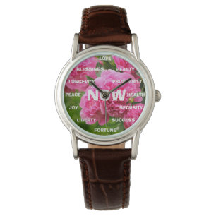 Pink Peonies Positive Worte sehen zu Armbanduhr