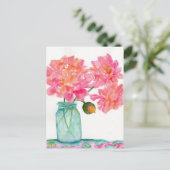 Pink Peonies Postcard Postkarte (Stehend Vorderseite)