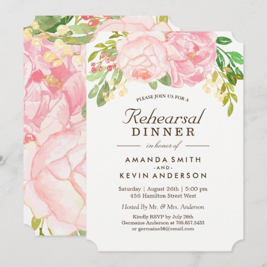 Pink Peonies Probe Dinner Einladungen (Vorne/Hinten)