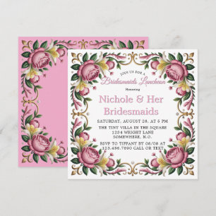 Pink Peonies Rokoko Bridesmaids Luncheon Einladung