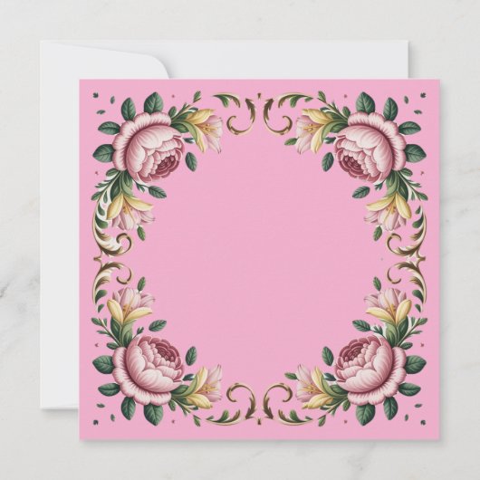 Pink Peonies Rokoko Frame Wedding Einladung (Rückseite)