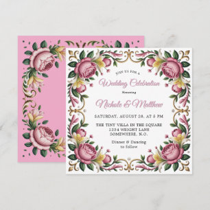 Pink Peonies Rokoko Frame Wedding Einladung