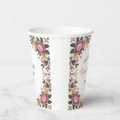 Pink Peonies Rokoko Frame Wedding Pappbecher (Rechts)