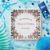 Pink Peonies Rokoko Frame Wedding Pappteller (Party)