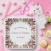 Pink Peonies Rokoko Frame Wedding Pappteller (Party)