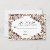 Pink Peonies Rokoko Frame Wedding RSVP Karte (Vorderseite)