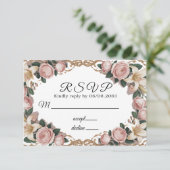 Pink Peonies Rokoko Frame Wedding RSVP Karte (Stehend Vorderseite)