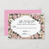 Pink Peonies Rokoko Frame Wedding RSVP Karte (Vorne/Hinten)