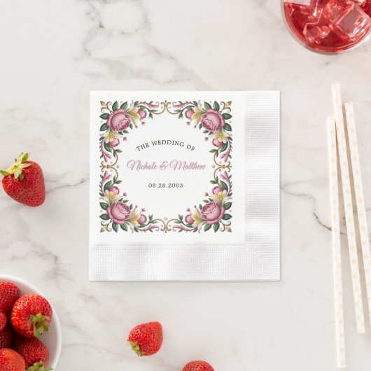Pink Peonies Rokoko Frame Wedding Serviette (Beispiel)