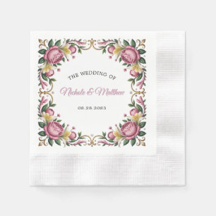 Pink Peonies Rokoko Frame Wedding Serviette