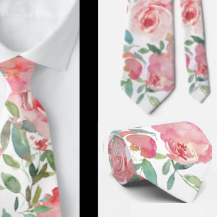 Pink Peonies Rose Floral Neck Tie Krawatte