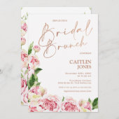 Pink Peonies Rose Gold Bridal Brunch Brunch Dusche Einladung (Vorne/Hinten)