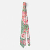 Pink Peonies Rose Grüne Vegetation Floral Neck Tie Krawatte (Vorderseite)