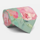 Pink Peonies Rose Grüne Vegetation Floral Neck Tie Krawatte (Gerollt)